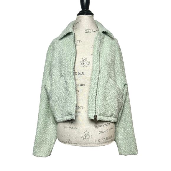 Blank NYC | Women | Pistachio Cropped Tweed Full Zip Jacket | Size Medium - Picture 4 of 10